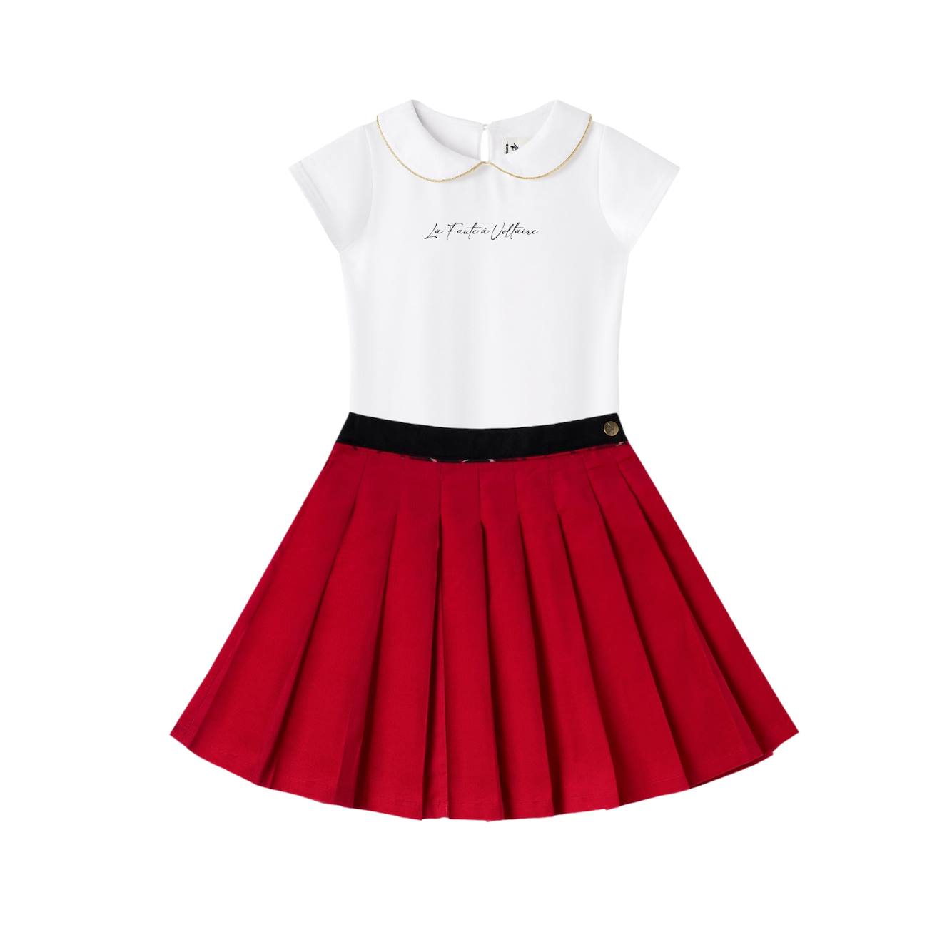 Ensemble Jupe Plissée Velours + T-shirt London Rouge Blanc