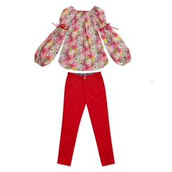 Ensemble   pantalon velours  & blouse fleurie  - vertbaudet enfant