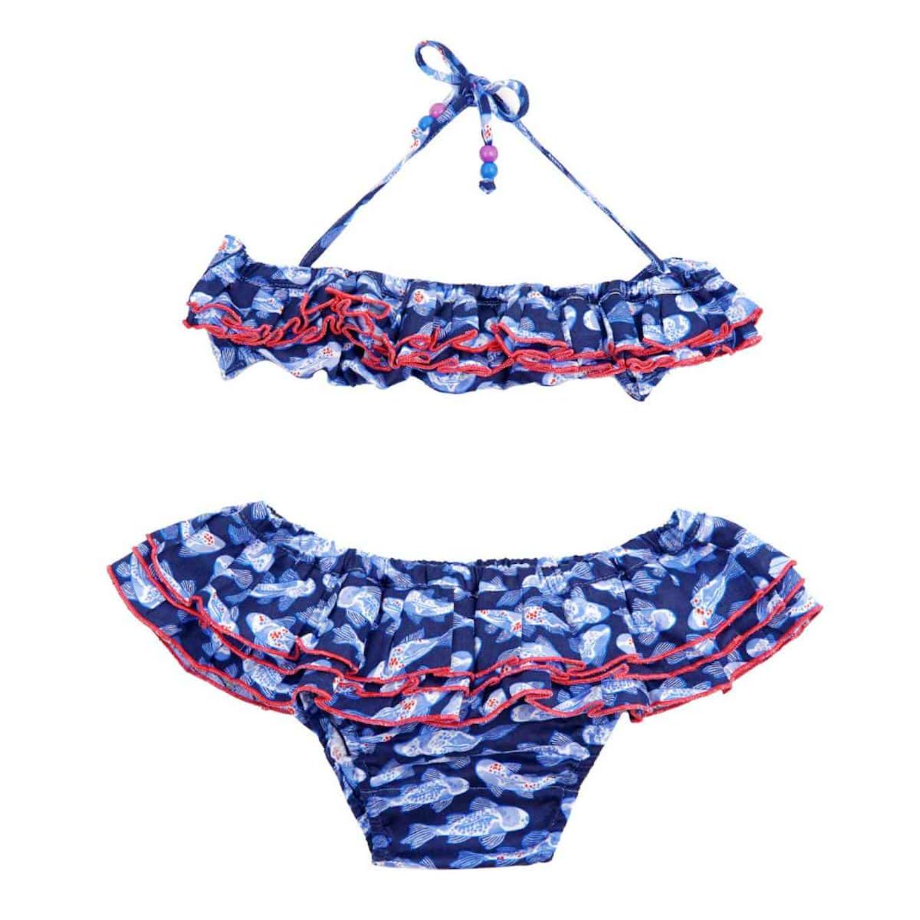 Maillot De Bain 2 Pièces Imprimé Poissons Koi Swan Poissons Bleus