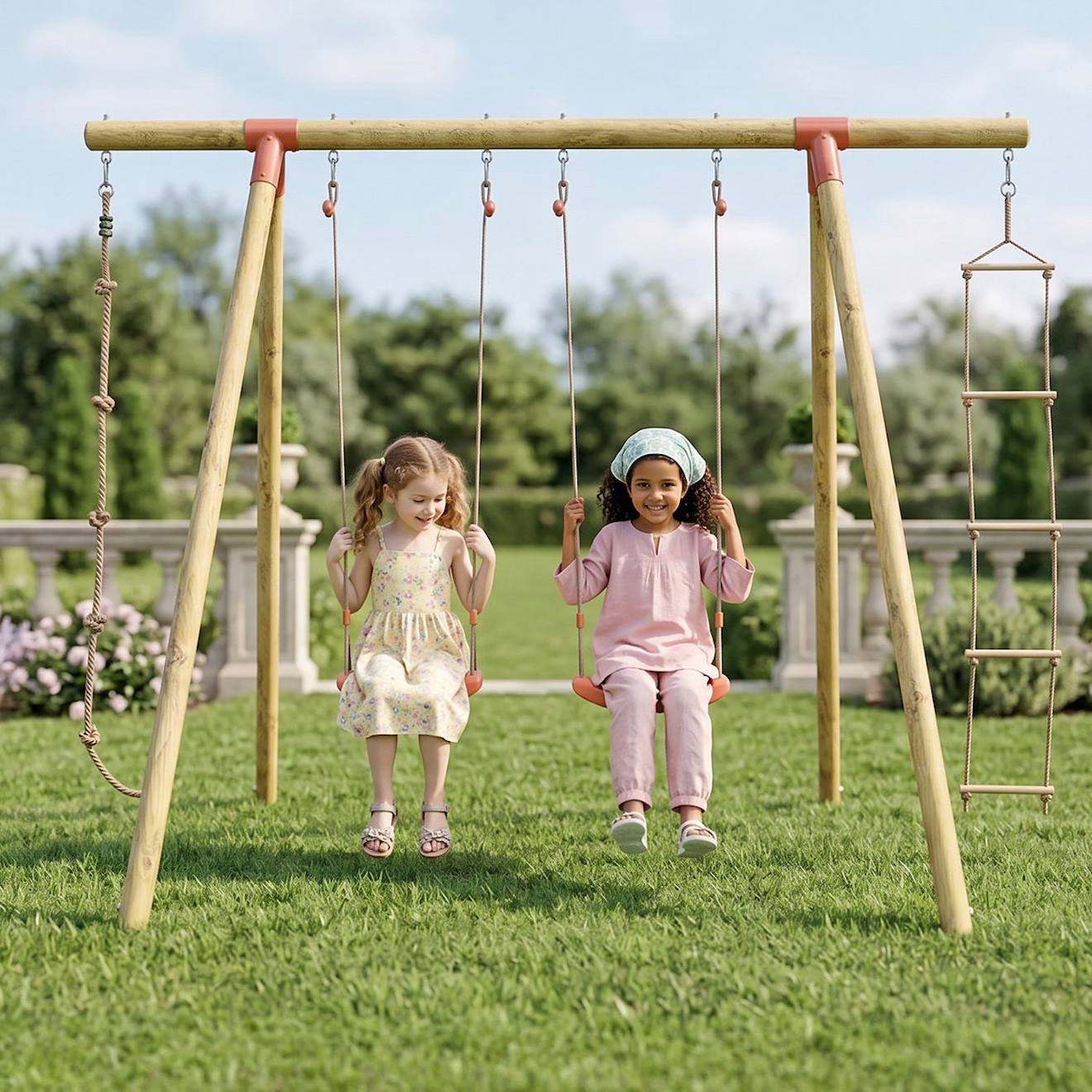 Portique Balançoire 2,30 M Topwood Tila - 4 Enfants Bois