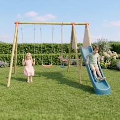 Jouet-Portique bois balançoire et toboggan enfant 2,30m azuki 2