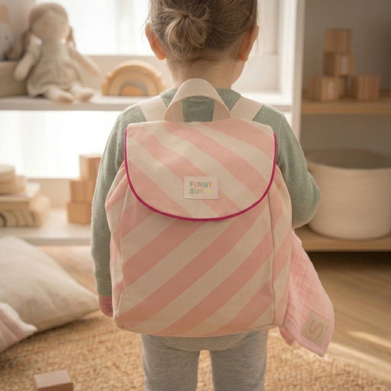 Sac À Dos Maternelle En Coton Rose