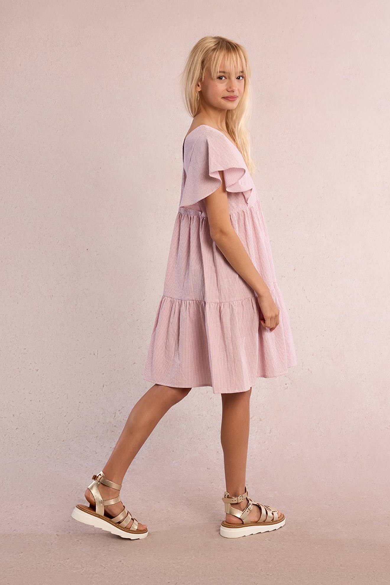 Robe Babydoll Rayée Old Pink