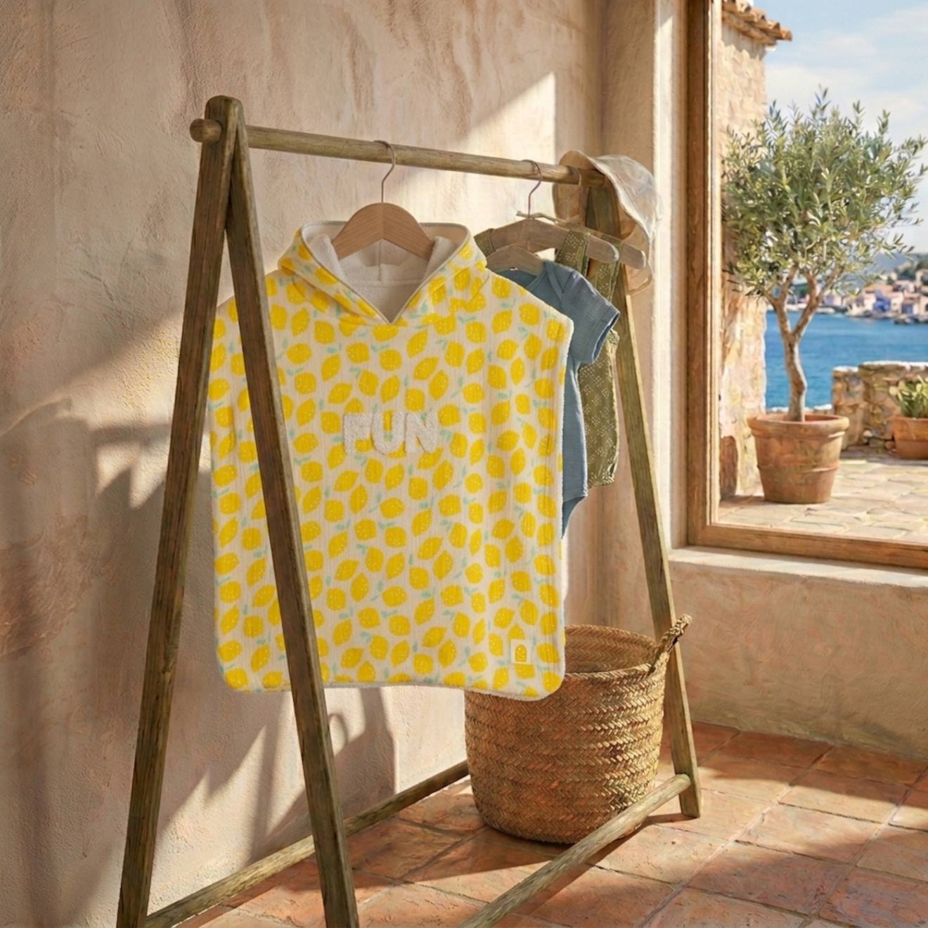 Poncho De Bain Bébé En Coton - Pop Jaune