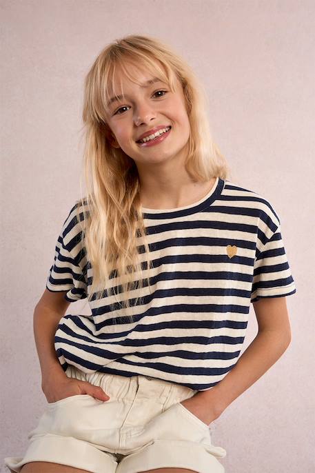 Fille-T-shirt, sous-pull-T-shirt-T-shirt rayé