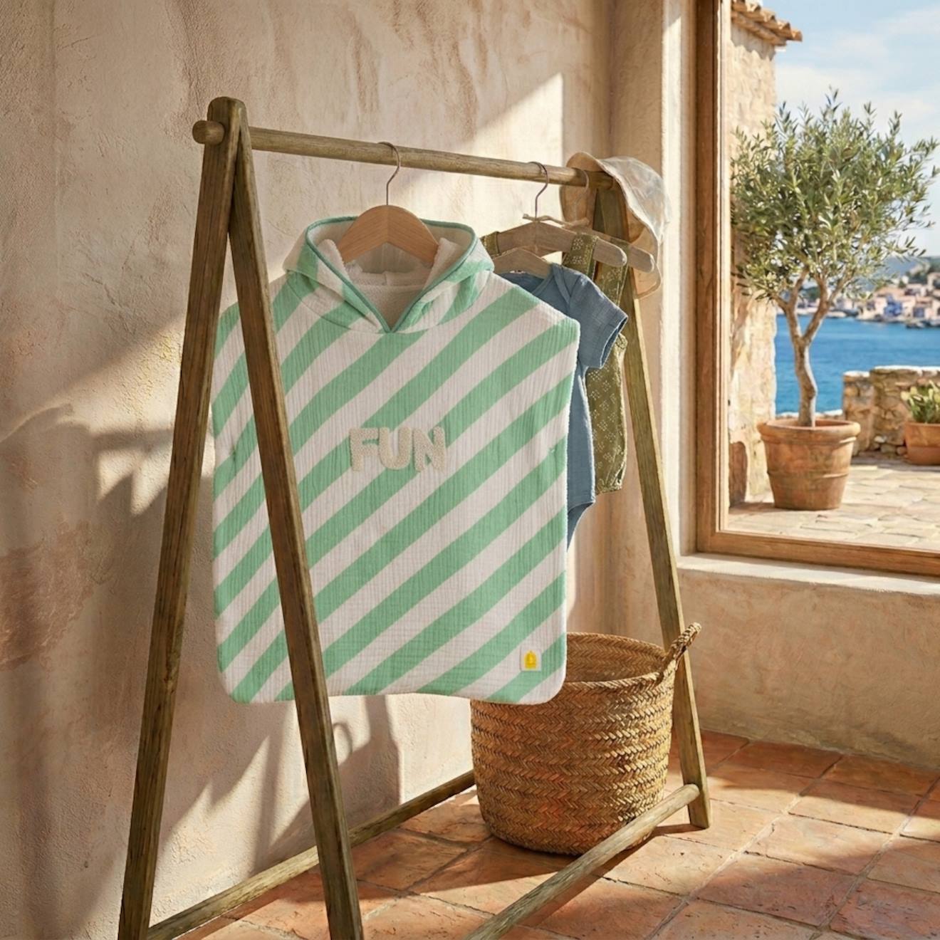 Poncho De Bain Bébé En Coton - Pop Vert