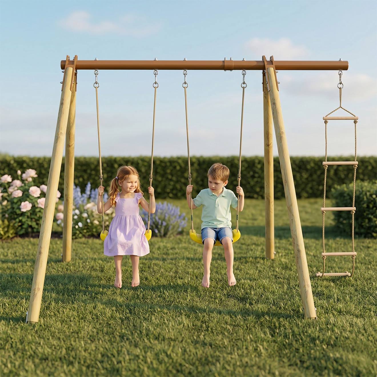 Portique Poutre Métal 1,90 M Techwood Premium Piki Pour Enfants Bois