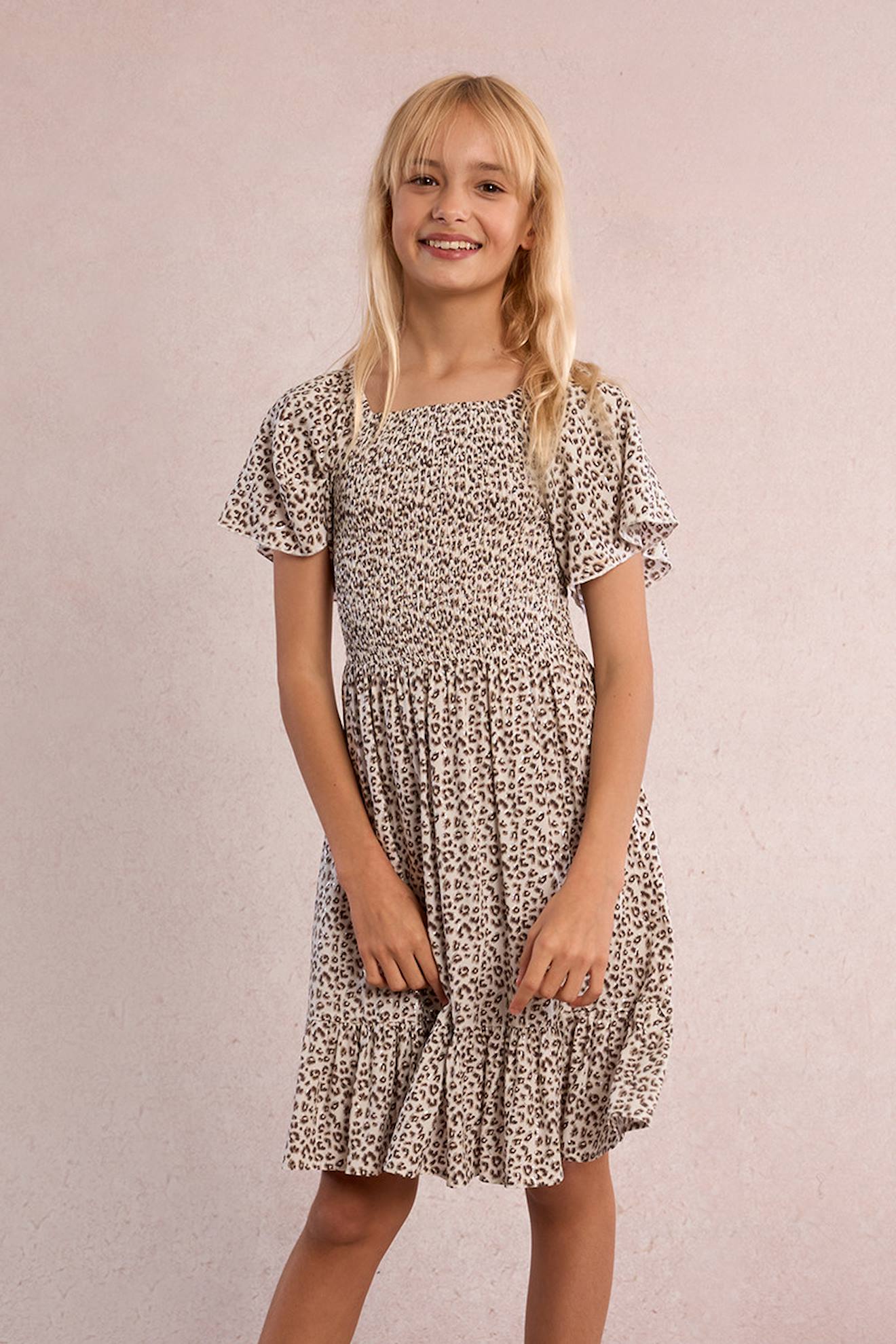 Robe À Smocks, Imprimé Léopard Offwhite Maude