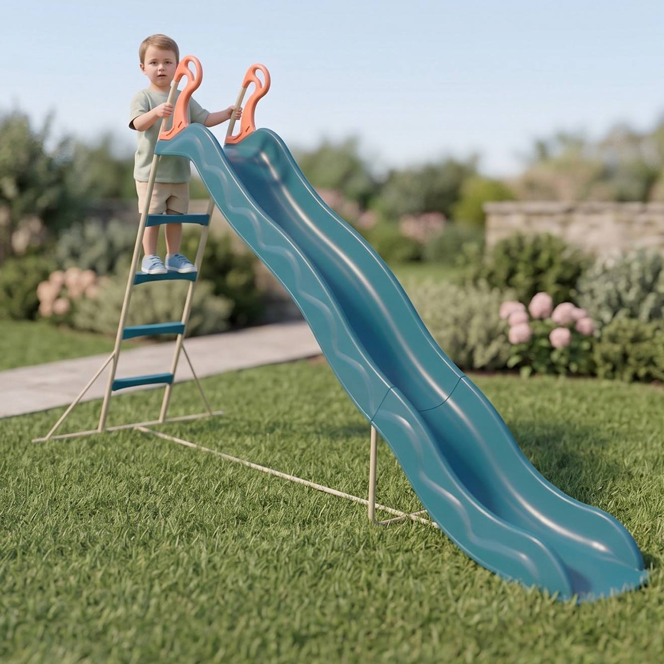 Toboggan Actou 3 M. 3-12 Ans. Pour Enfants Bleu/corail