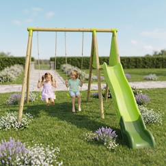 Jouet-Jeux de plein air-Portique balançoire et toboggan en bois 2,30m lumi