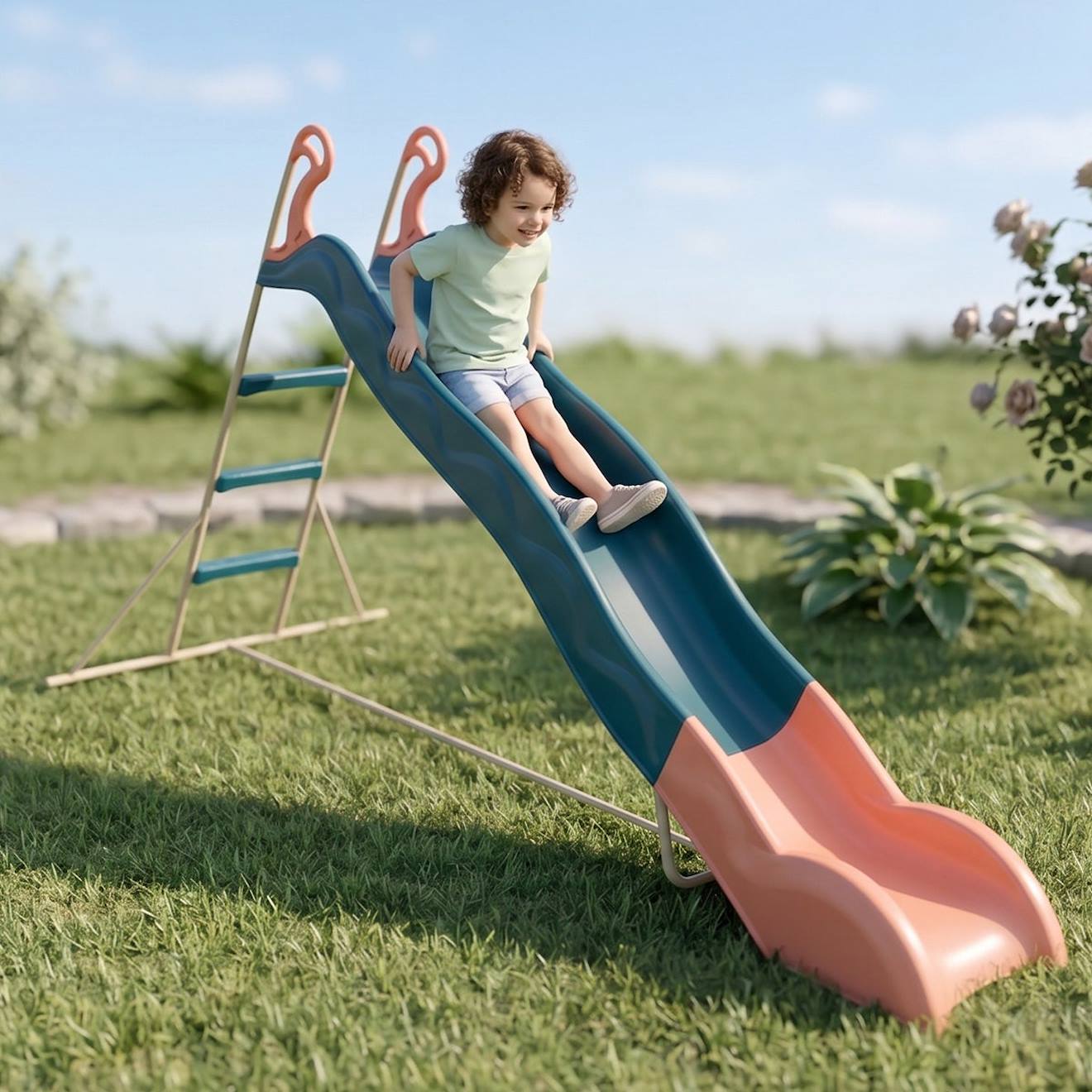 Toboggan Linou 2,63 M. 3-12 Ans. Pour Enfants Bleu/corail