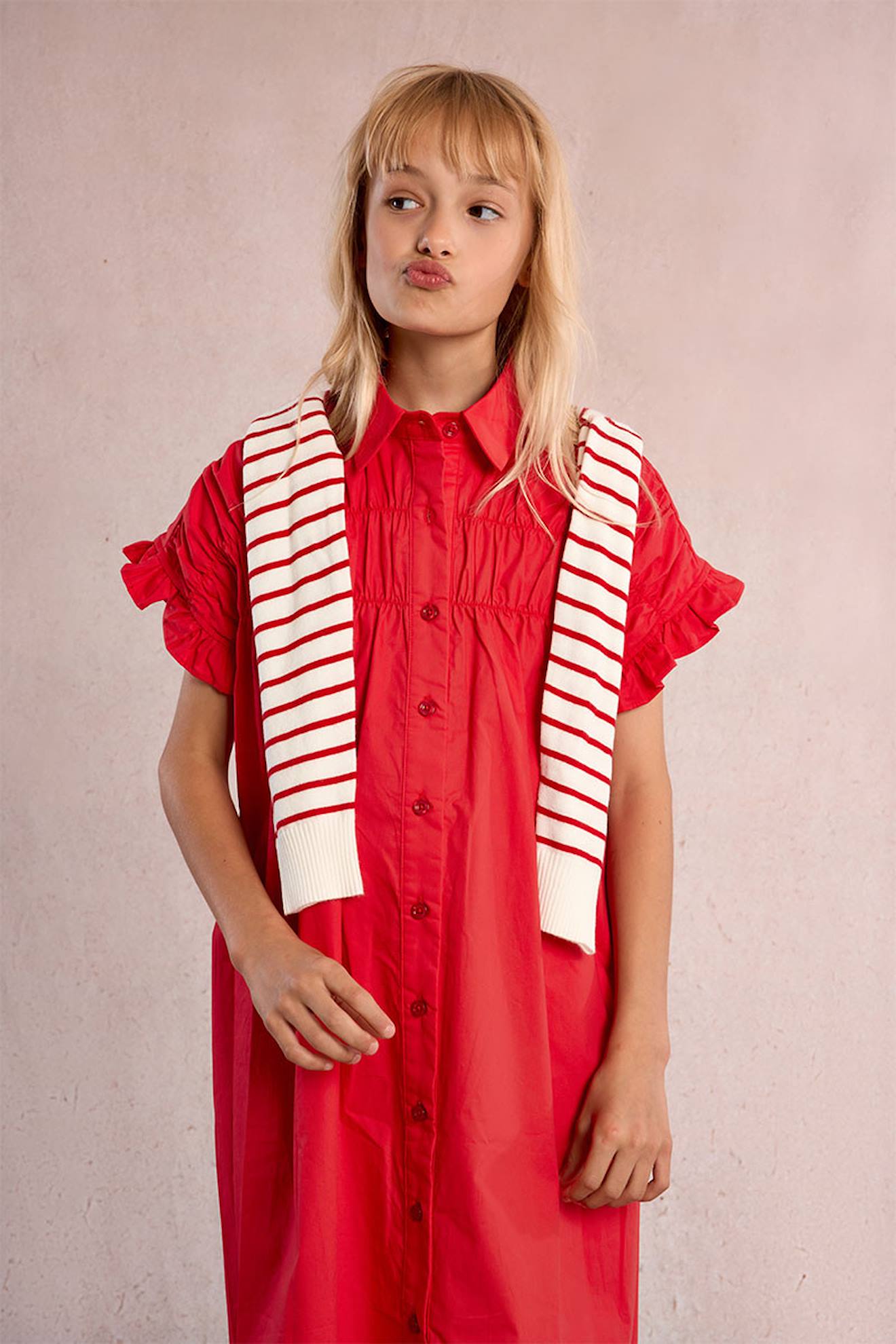 Robe Chemise À Smocks Rouge