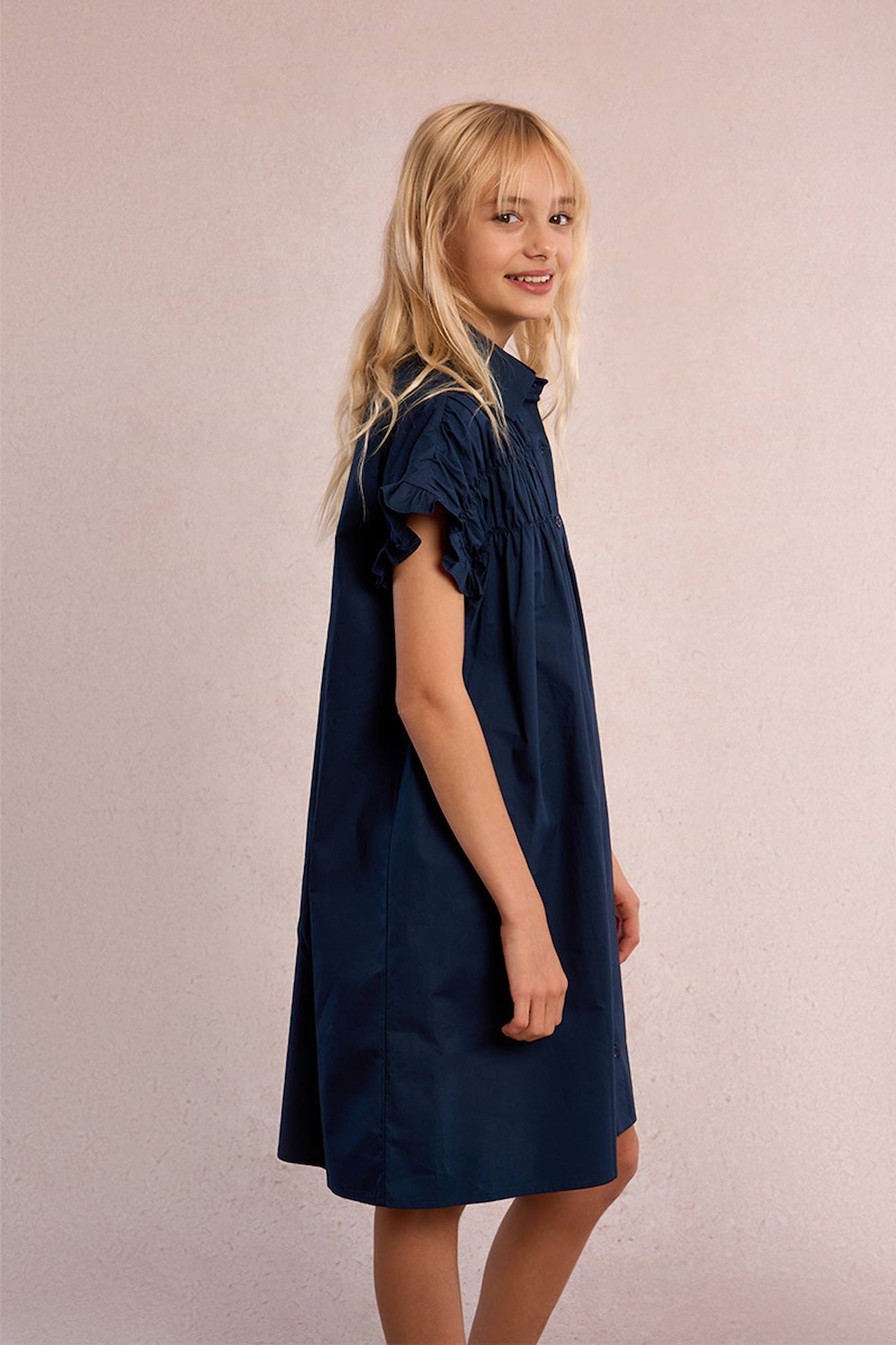 Robe Chemise À Smocks Navy Blue