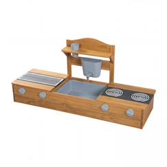 Jouet-Bac à sable et cuisine 2 en 1 pour balcon - certifié fsc® - bois massif lasuré gris