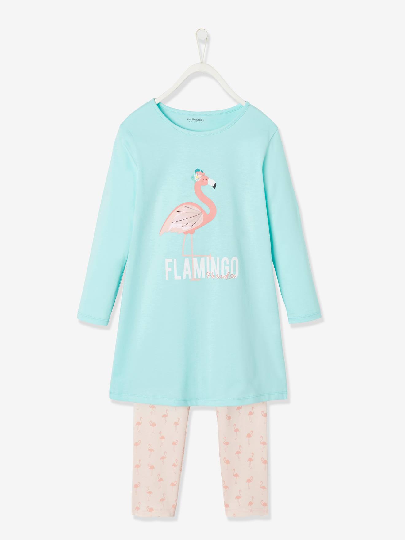 Chemise de nuit + legging fille Flamingo bleu ciel