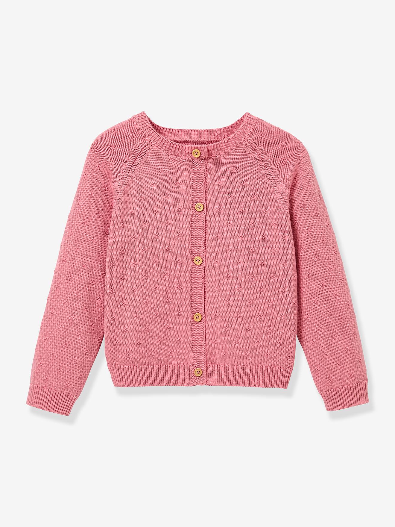 Cardigan fille points fantaisie rose pâle