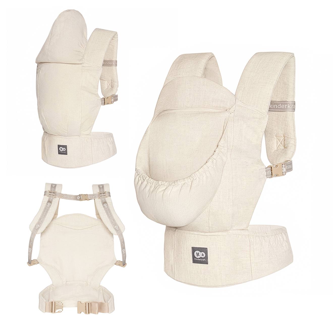 Porte-bébé Elara Ergonomique Lin Et Coton 3 Mois À 20 Kg, Position M, Panneau Réglable, Capuche Amovible Beige Beige