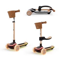 Jouet-Trottinette 2 en 1 avec siège RAKET UP évolutive, pliable, guidon réglable, roues led lumineuses