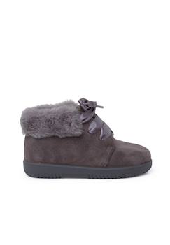 Chaussures-Chaussures fille 23-38-Bottines en suède fille col fourrure lacets en satin