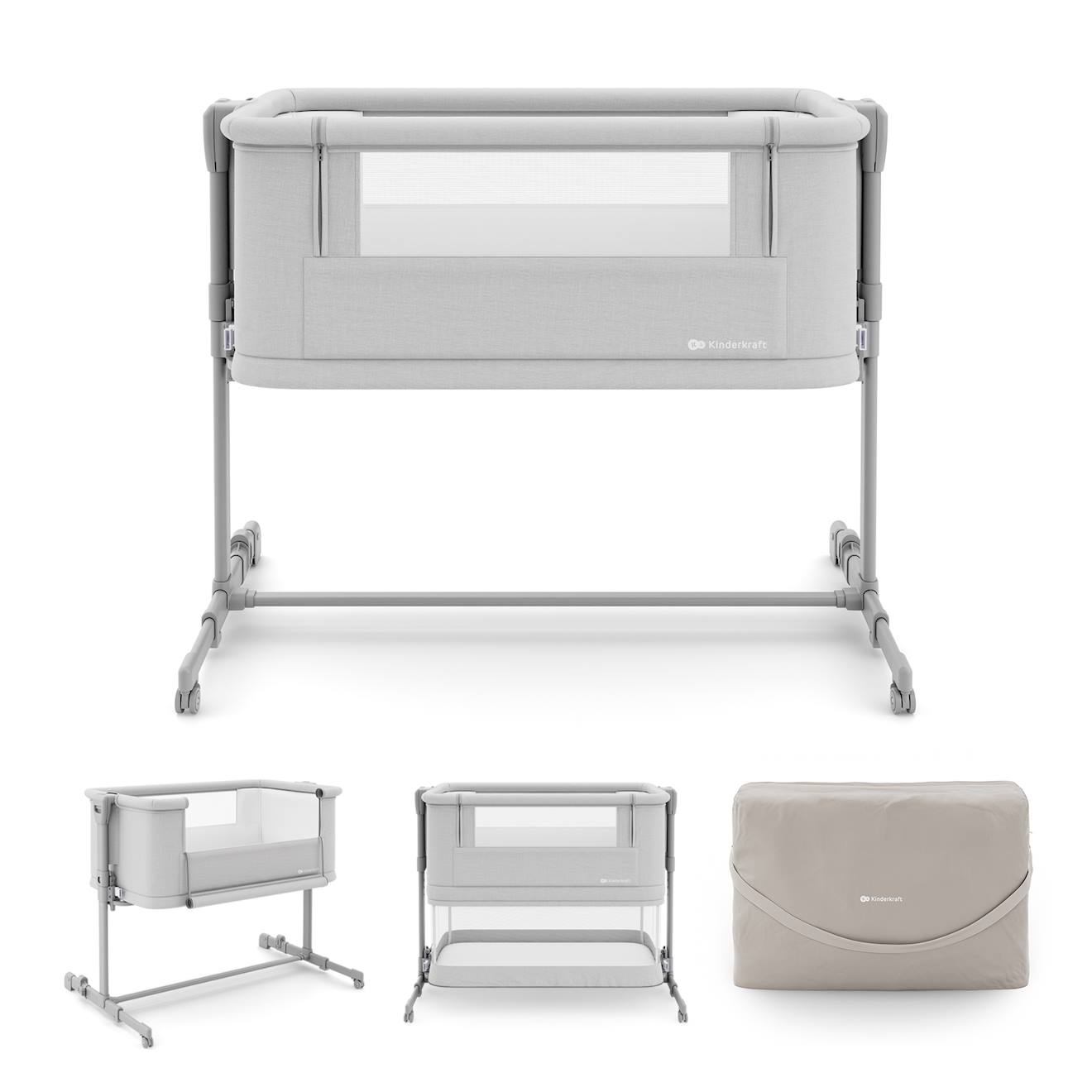 Lit Cododo Kinderkraft Nestee Grow 2 3 En 1 Avec 5 Niveaux De Hauteur, Matelas Extensible, Roulettes Et Pliage Facile Gris Clair