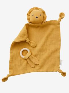 Jouet-Premier âge-Doudous et jouets en tissu-Doudou en gaze de coton + hochet rond