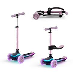 Jouet-Trottinette 2 en 1 avec siège RAKET UP évolutive, pliable, guidon réglable, roues led lumineuses