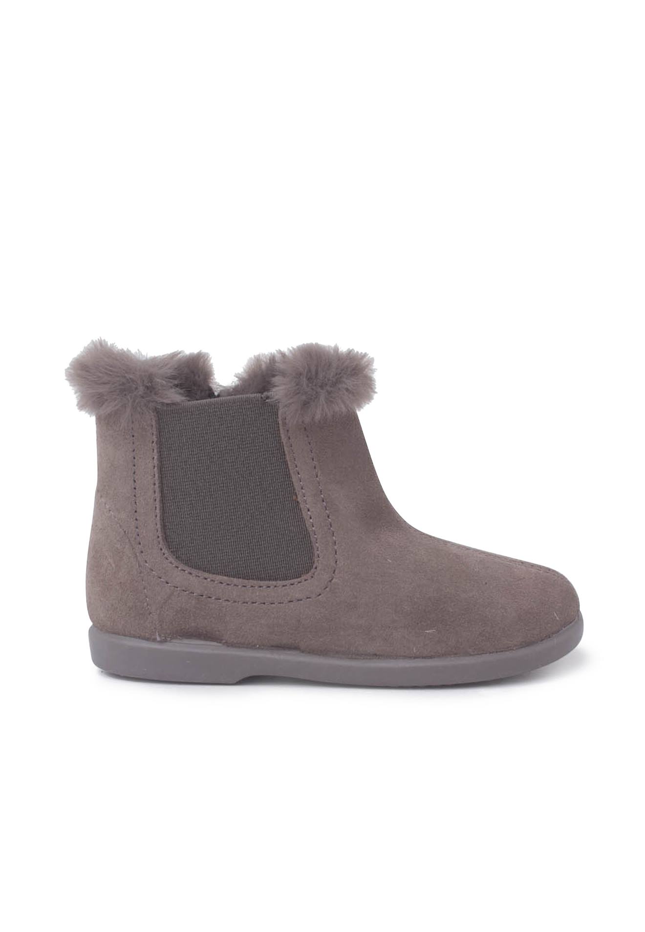 Bottines Chelsea Pour Filles Avec Col En Fourrure Gris