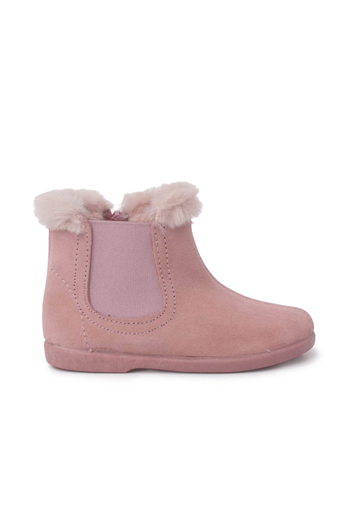 Bottines Chelsea Pour Filles Avec Col En Fourrure Rose