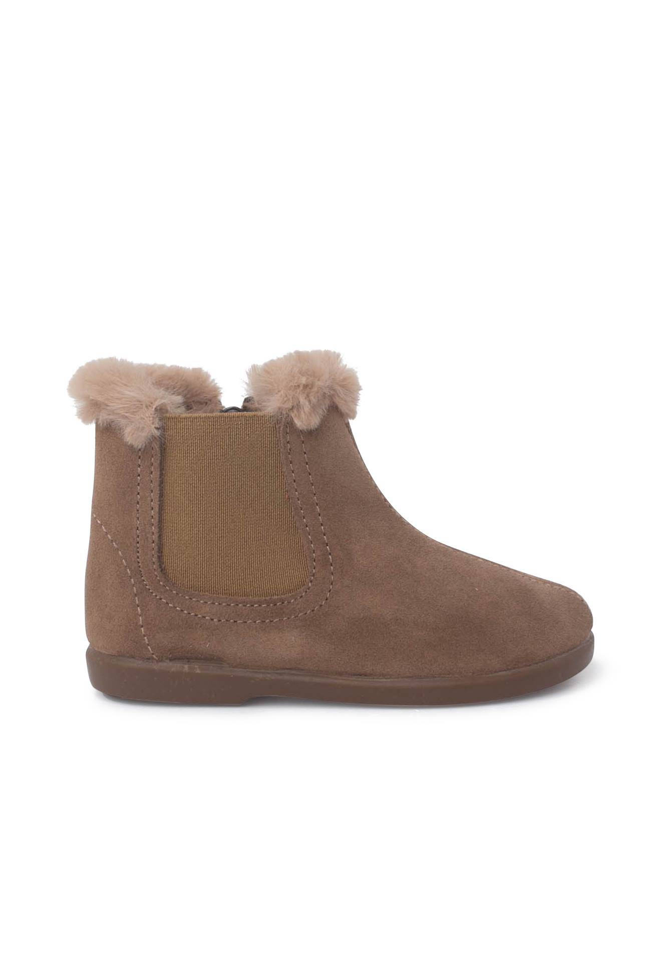 Bottines Chelsea Pour Filles Avec Col En Fourrure Taupe