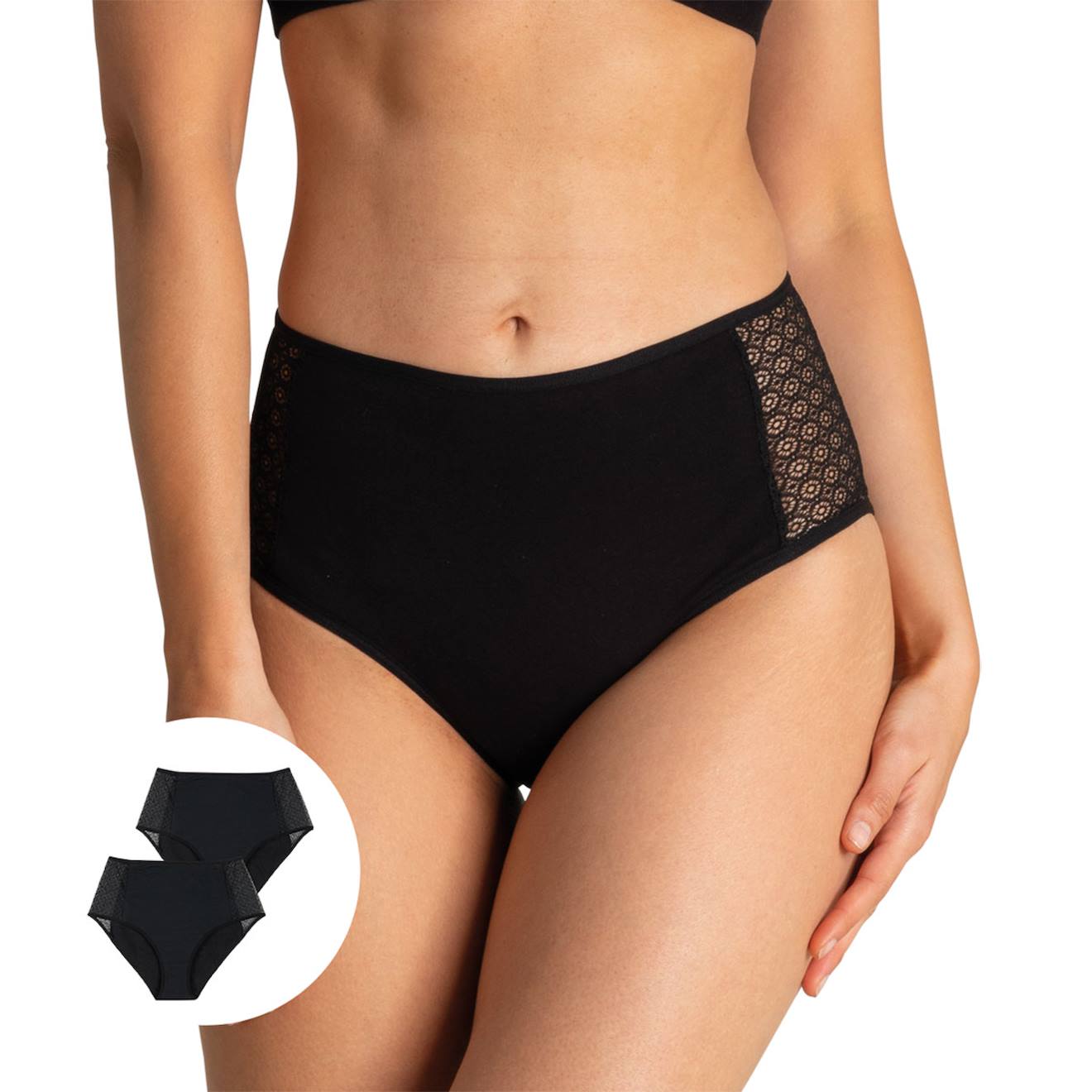 Lot De 2 Culottes Midi Pour Fuites Urinaires Femme Noir