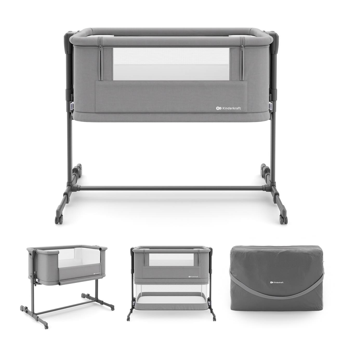 Lit Bébé Nestee Grow 2 3 En 1 Pliable Avec Matelas, Berceau Cododo, Roulettes, Sangles De Fixation Gris Foncé Gris Foncé