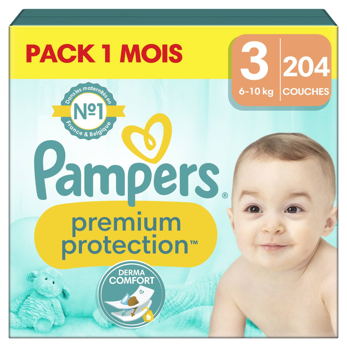 204 Couches Premium Protection, Taille 3, 6-10 Kg Blanc