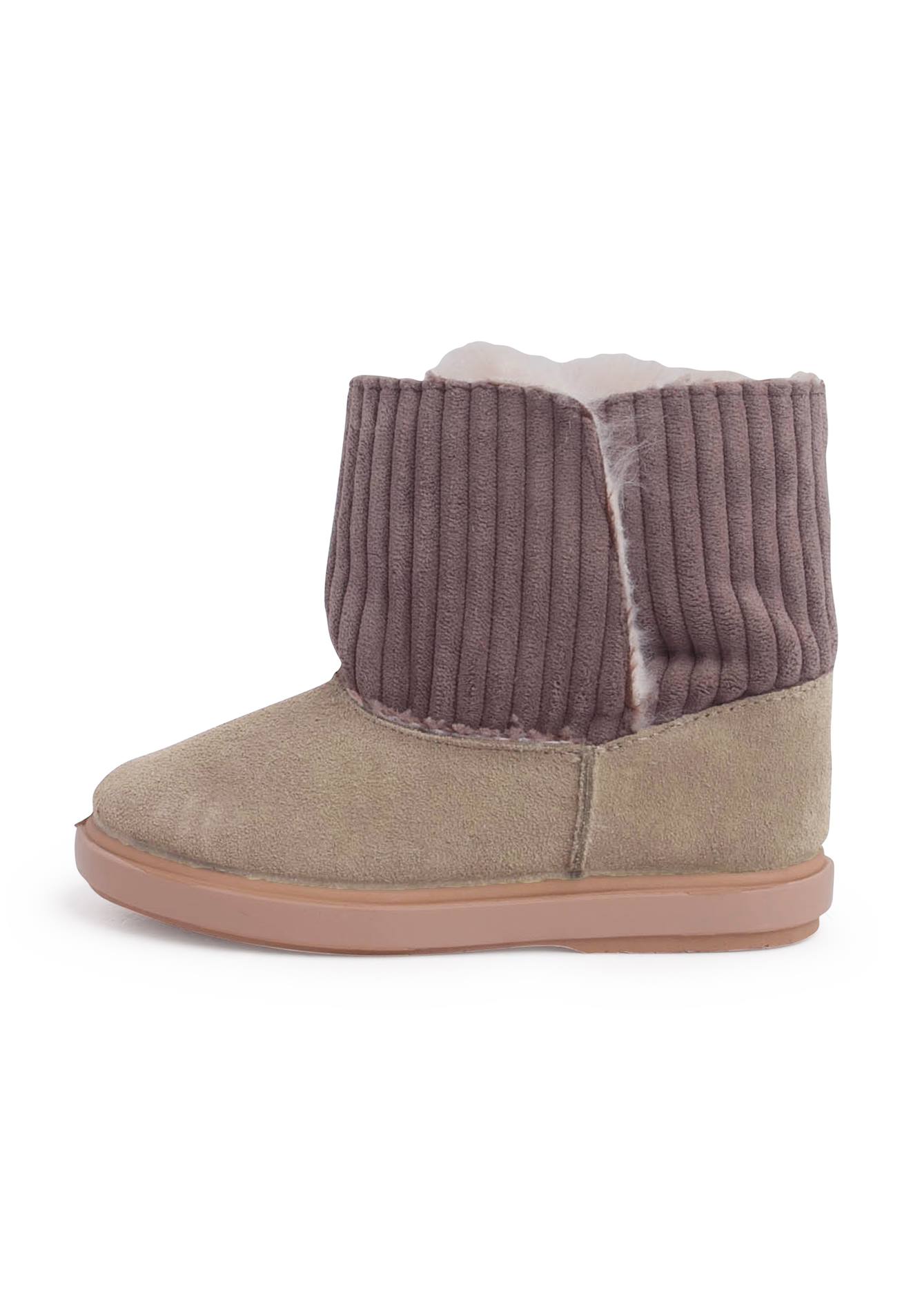 Bottes En Velours Côtelé Et Suéde Avec Doublure En Peau De Mouton Taupe