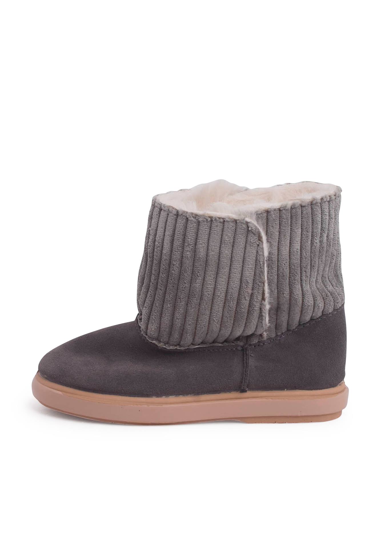 Bottes En Velours Côtelé Et Suéde Avec Doublure En Peau De Mouton Gris