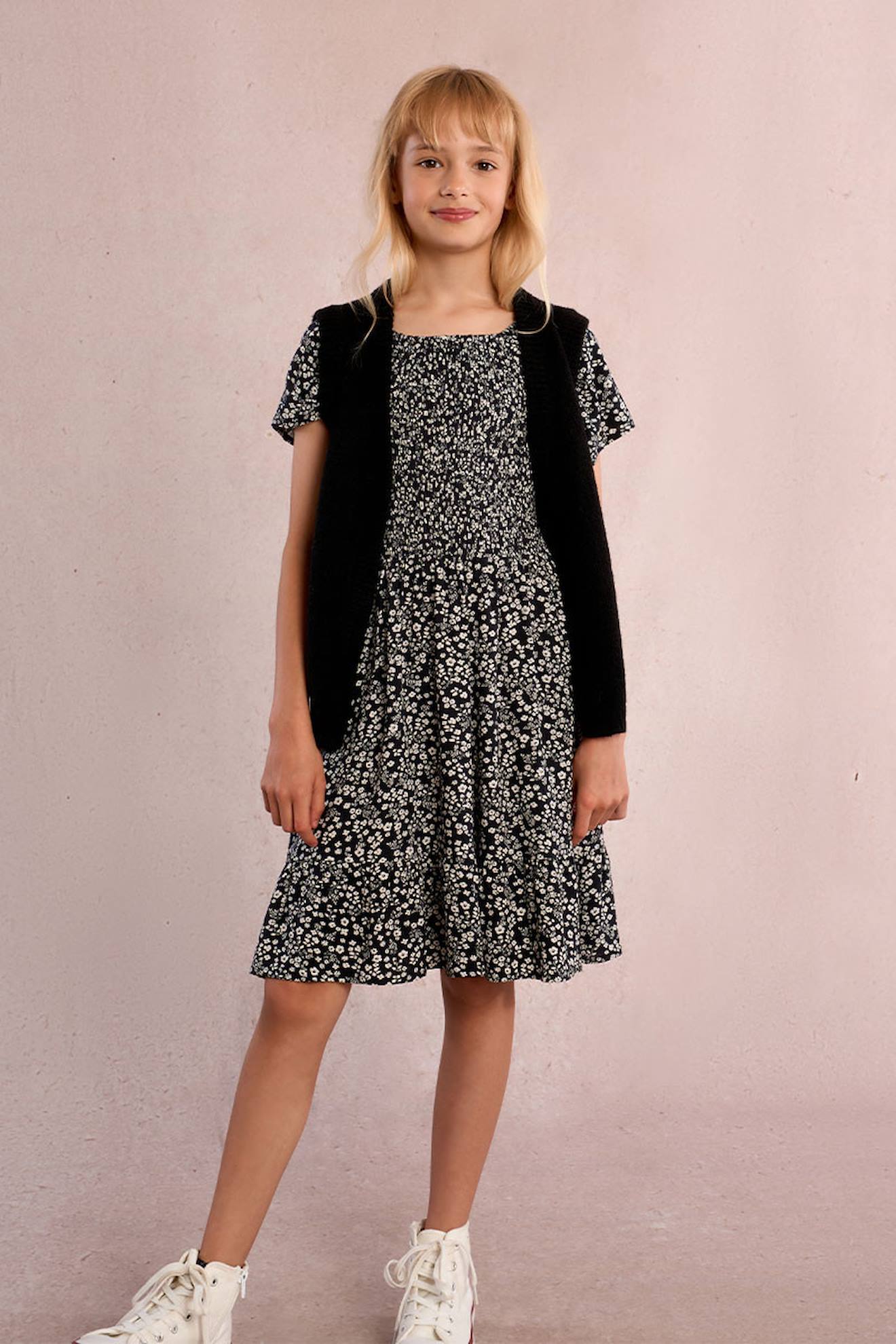 Robe À Smocks Fleuris Black Anais