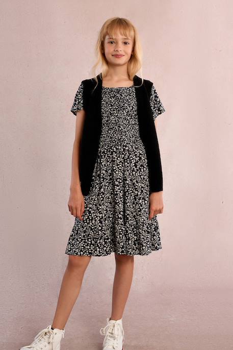 Fille-Robe à smocks fleuris