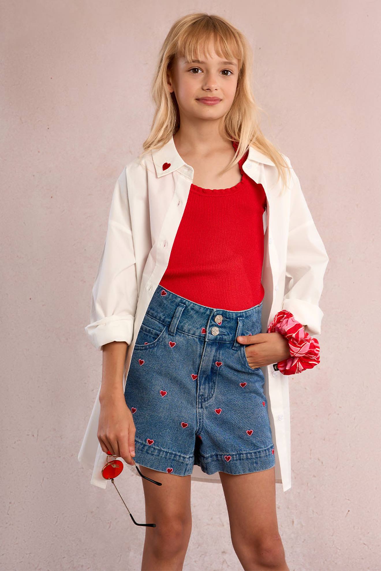 Short En Jean À Broderie Cœur Blue Denim