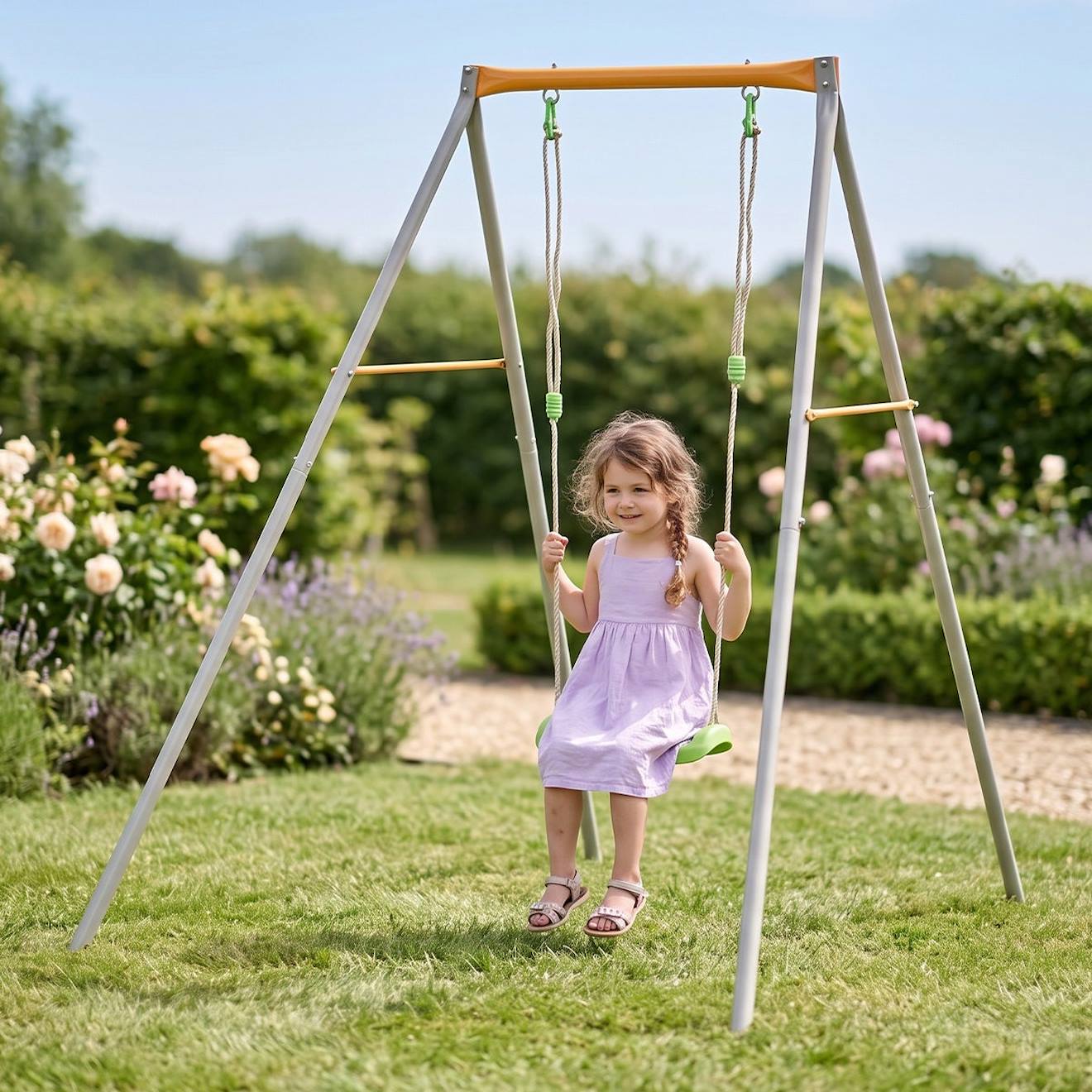 Portique Balançoire Métal 1 Enfant Hauteur 1.90 M Avec Siège Sécurisé Gris