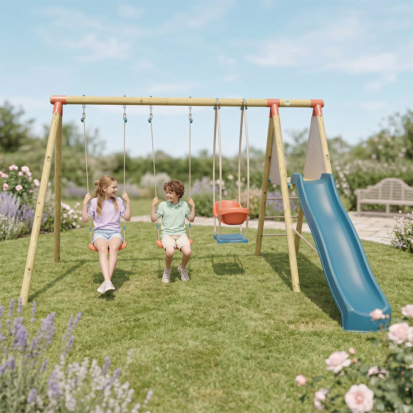 Portique Balançoire 2,30 M Topwood Zalmi 2 - 6 Enfants Bois