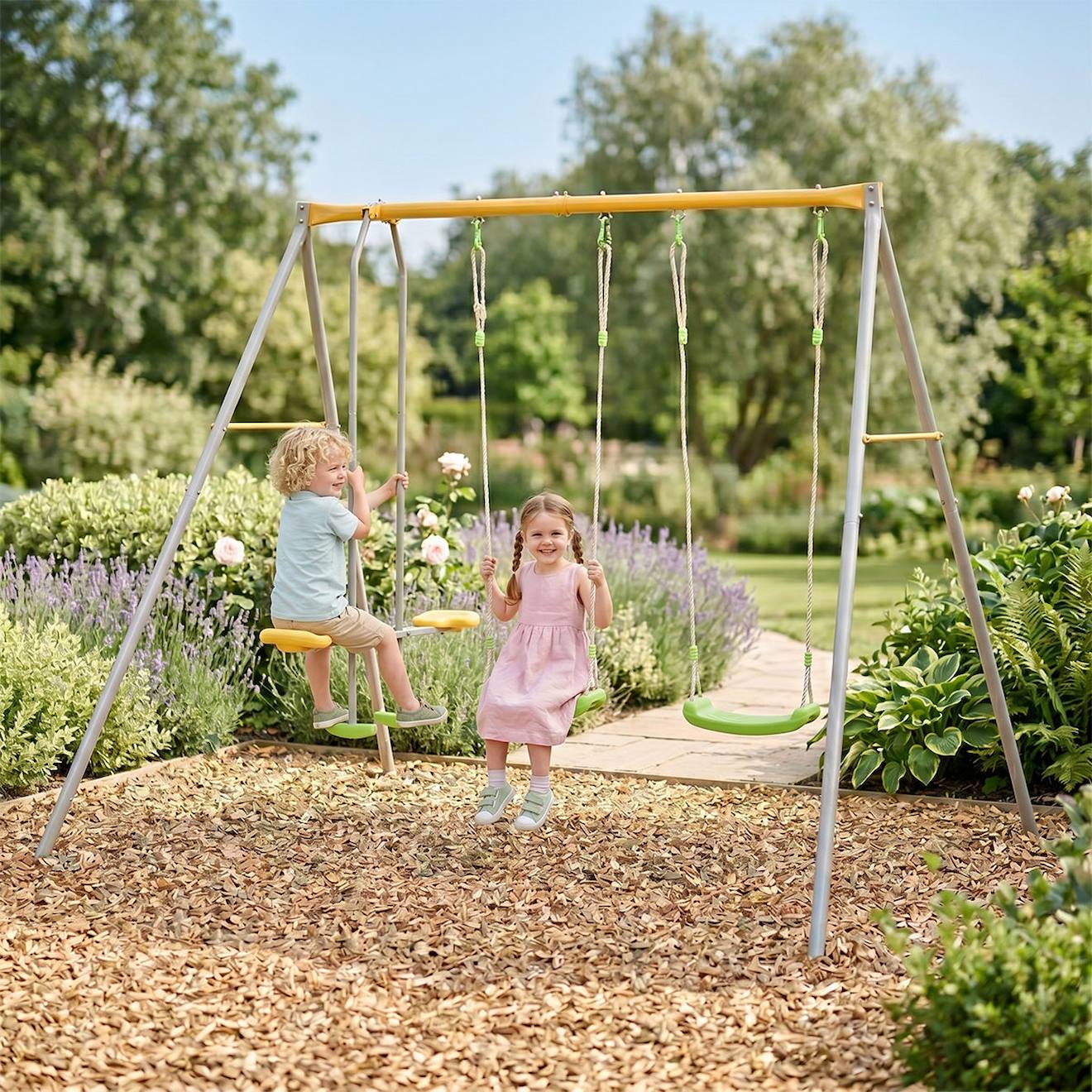 Portique Balançoire Métal 1,90 M Agility Brioso - 4 Enfants Gris