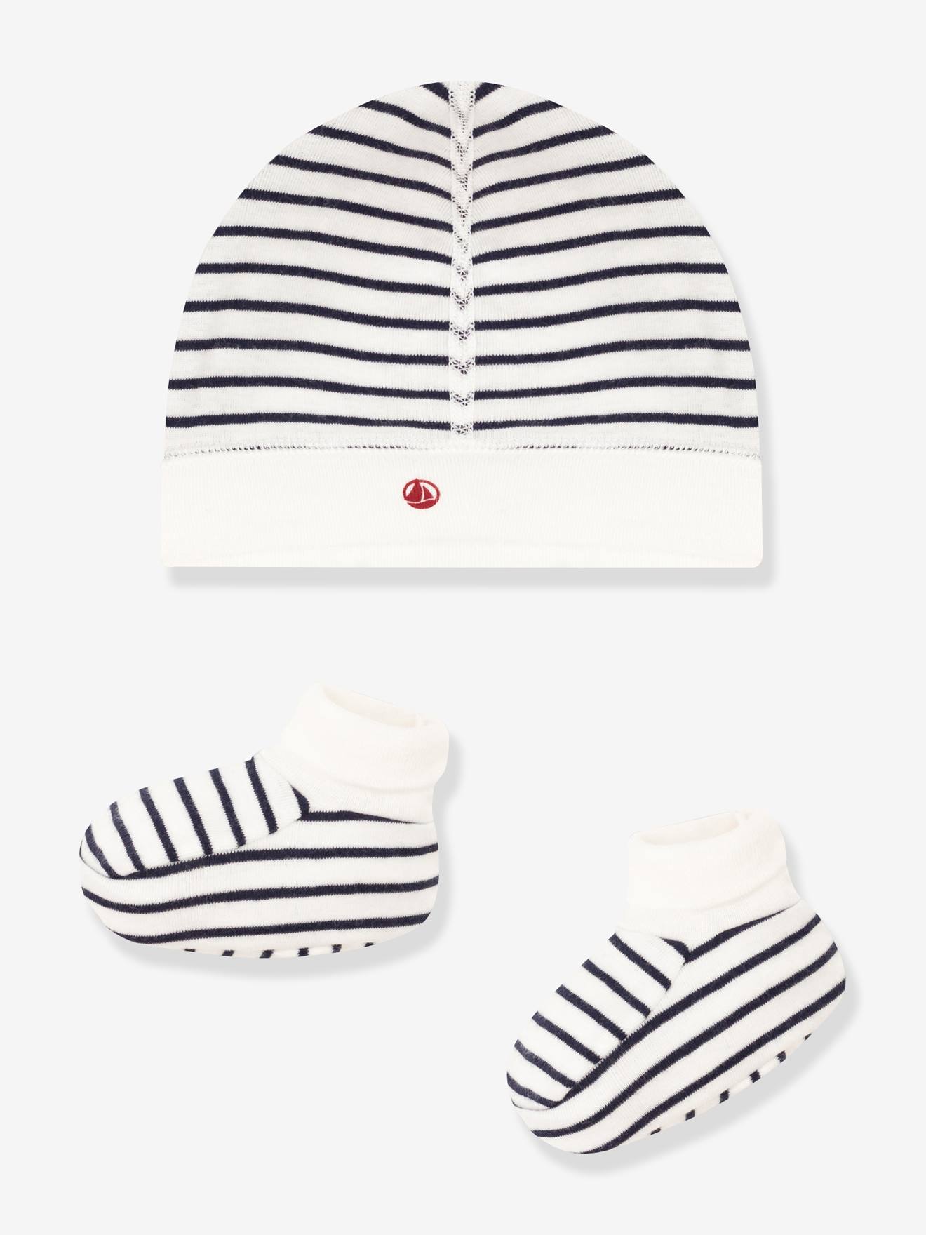 Lot bonnet et chaussons bébé mixte marine