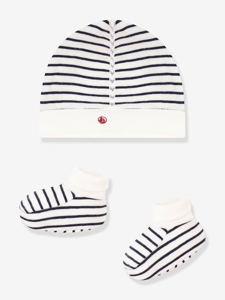 Petit Bateau - Lot bonnet et chaussons bébé mixte marine