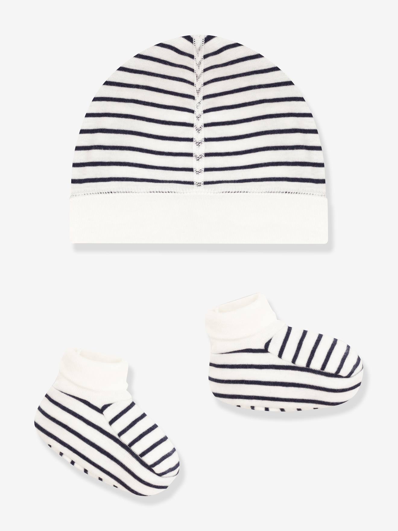 Lot bonnet et chaussons bébé mixte marine (Petit Bateau) - Image 2