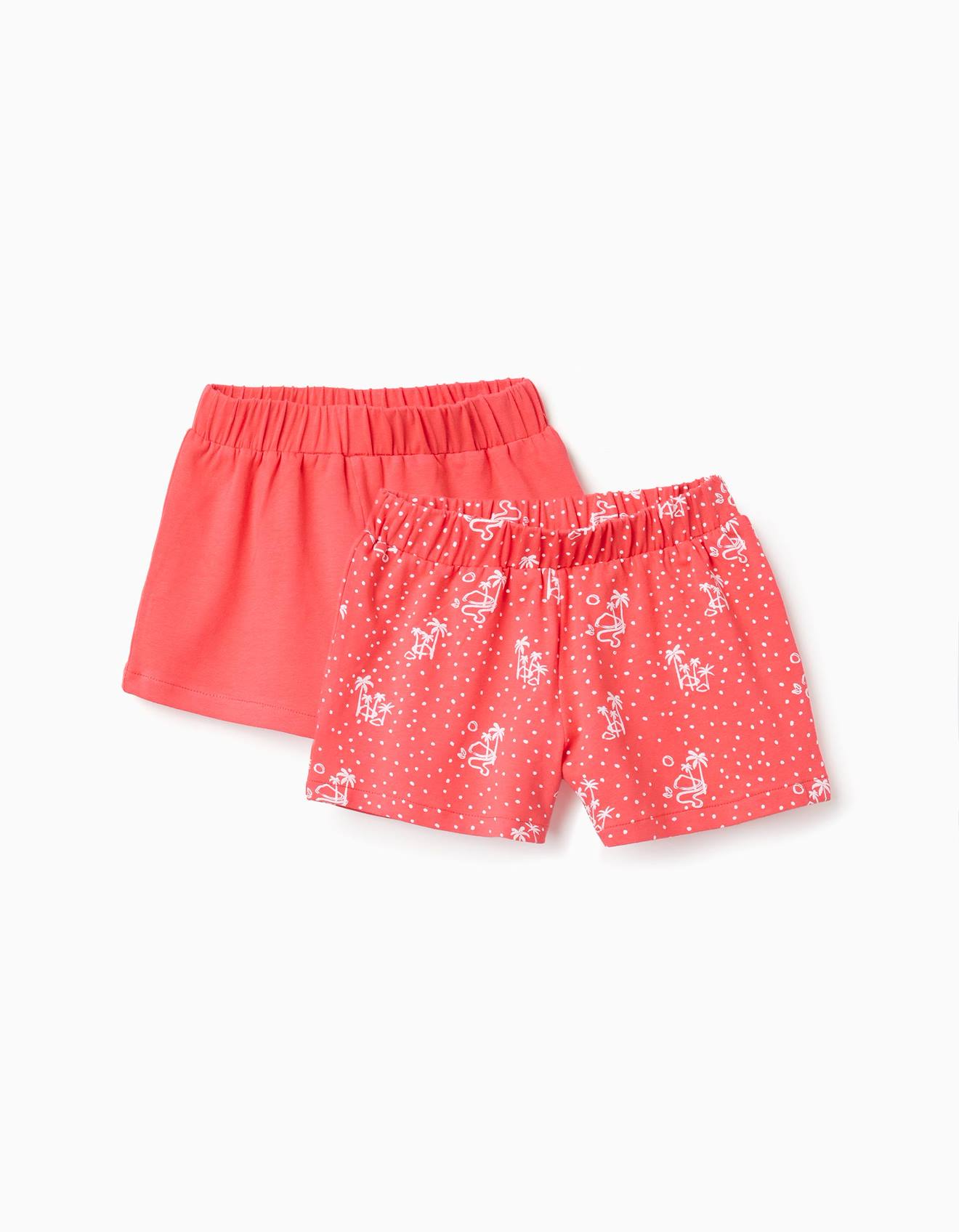 Lot De 2 Shorts En Coton Unis Et Imprims Rose 12$