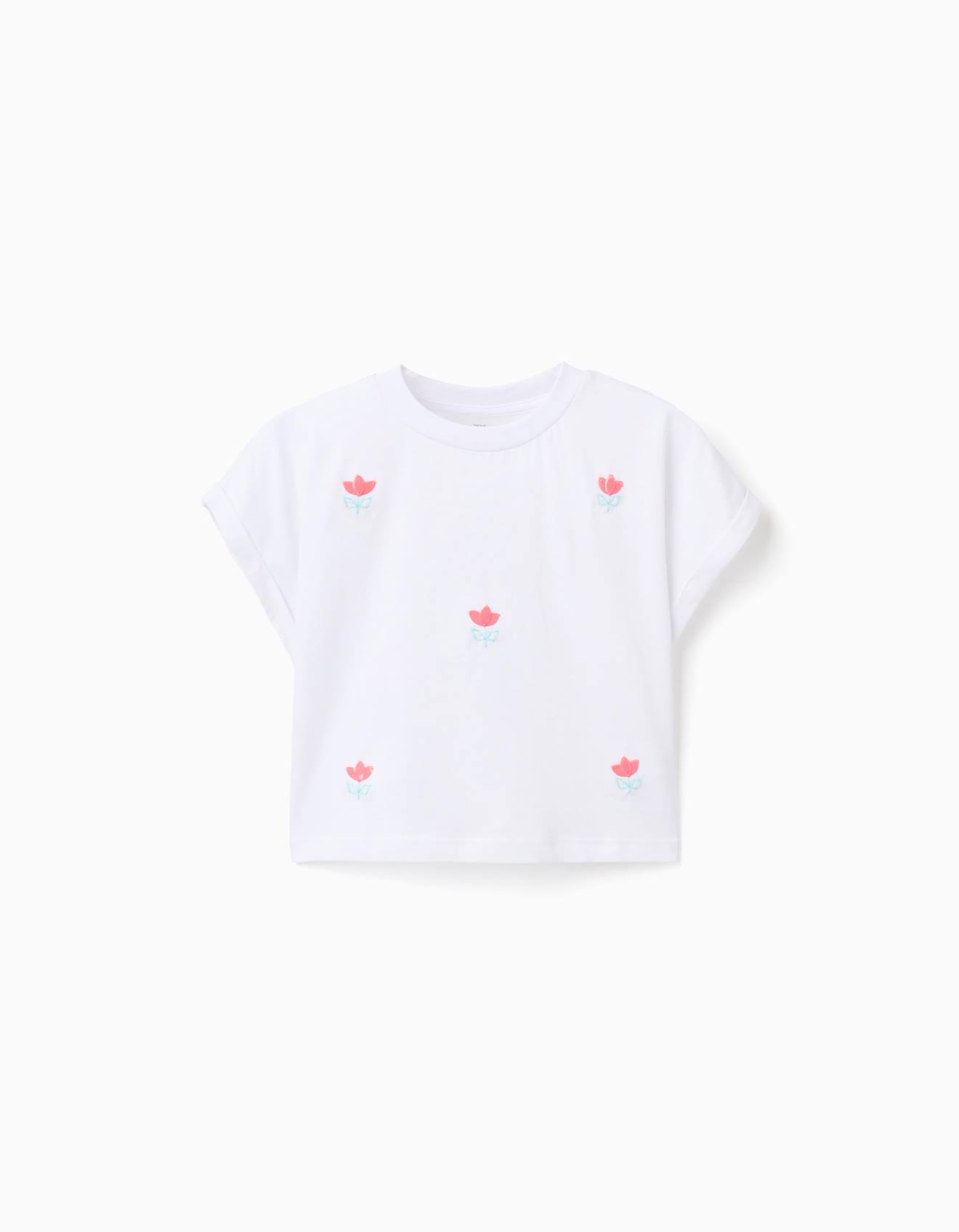 T-shirt Court En Coton Avec Fleurs À Sequins Blanc