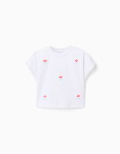 -T-shirt court en coton avec fleurs à sequins