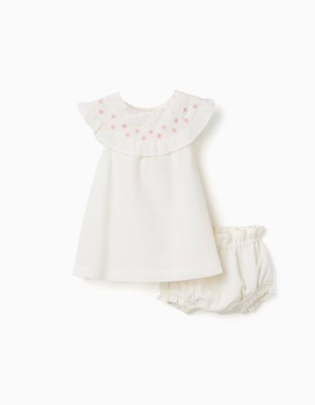 Bébé-Robe en coton et lin avec broderie