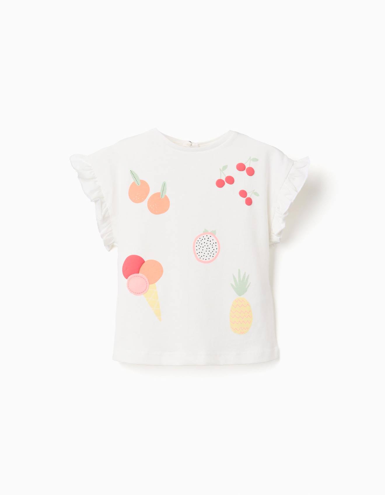 T-shirt En Coton Avec Imprimé Fruits Et Glace Blanc
