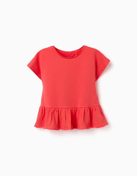 Fille-T-shirt en coton avec ourlet à volants