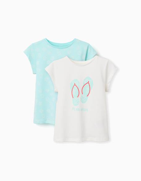 Fille-T-shirt, sous-pull-T-shirt-Lot de 2 t-shirts en coton avec imprimés d'été